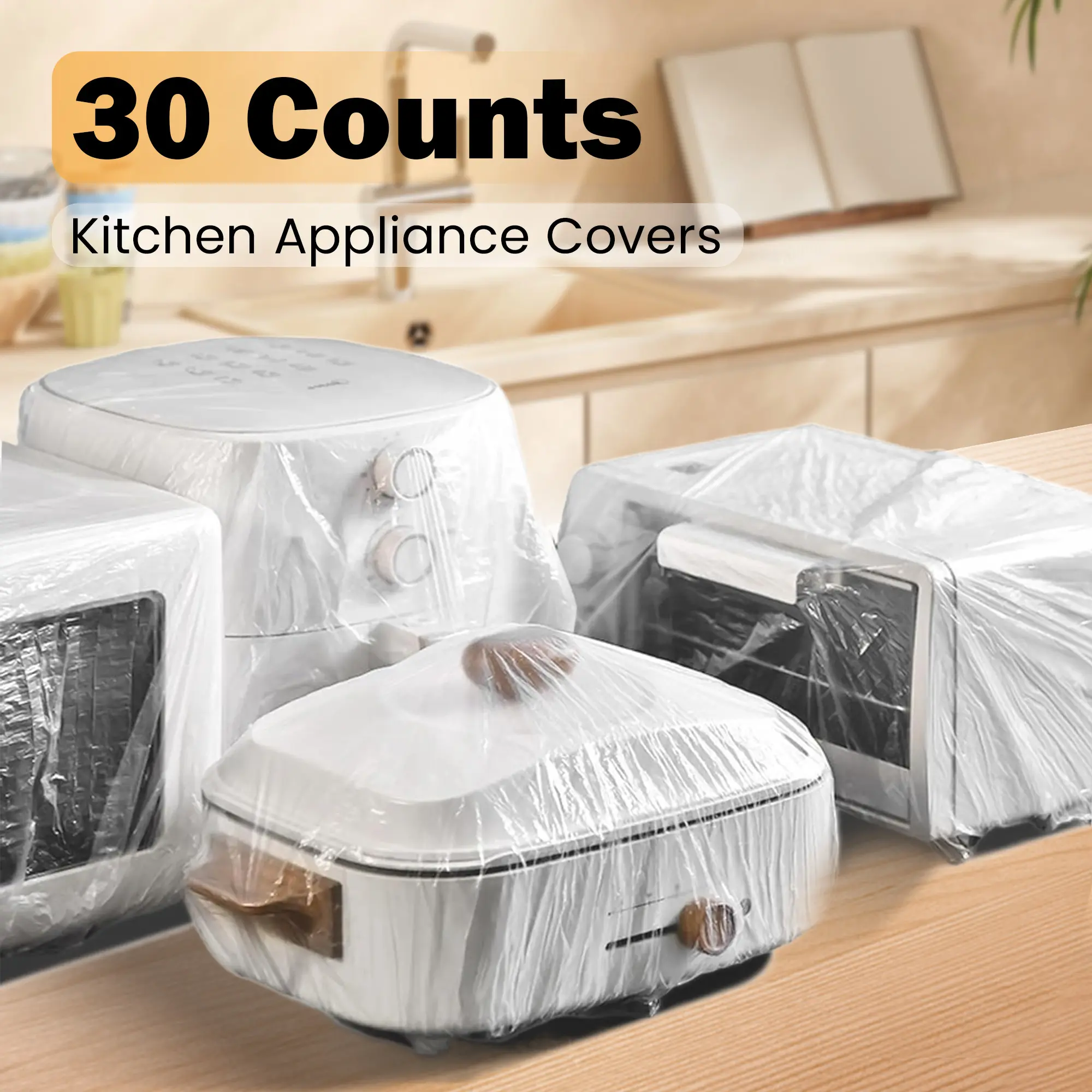 30 Counts Clear Small Appliance Covers, Countertop Protective Cover for Daily Kitchen Use