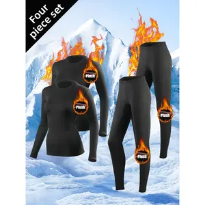 4-Piece Women’s Fleece-Lined Thermal Underwear Set – Warm Winter Base Layers for Skiing, Snowboarding, Running & Outdoor Layering | Soft Breathable Long Johns Tops & Bottoms value pack Double-Sided Men's Turtleneck winter base layer commuting thermal unde