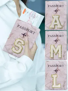 1pc Passport Holder Cover for Women Men, Name Letter A-Z PU Leather Passport Covers Passport Holder Wallet, Travel Document Holder, Travel Accessories Back To School
