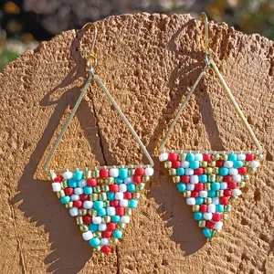 Multi Color Triangle Handmade Seed Bead Earrings