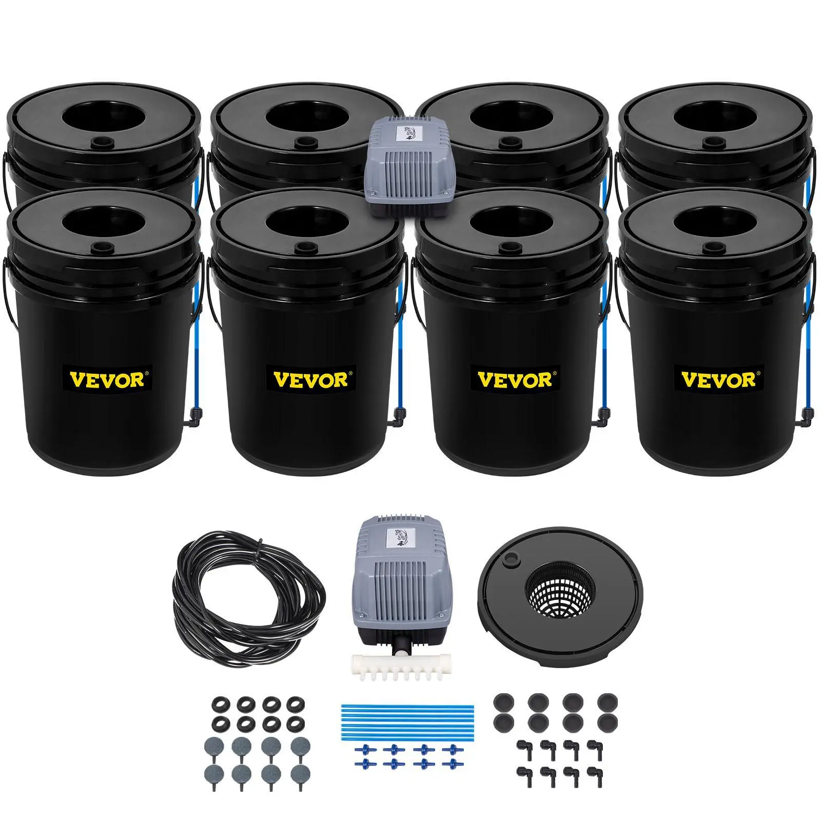 VEVOR DWC Hydroponic System,  5 Gallon 8 Buckets, Deep Water Culture Growing Bucket, Hydroponics Grow Kit with Pump, Air Stone and Water Level Device, for Indoor/Outdoor Leafy Vegetables#BacktoSchool
