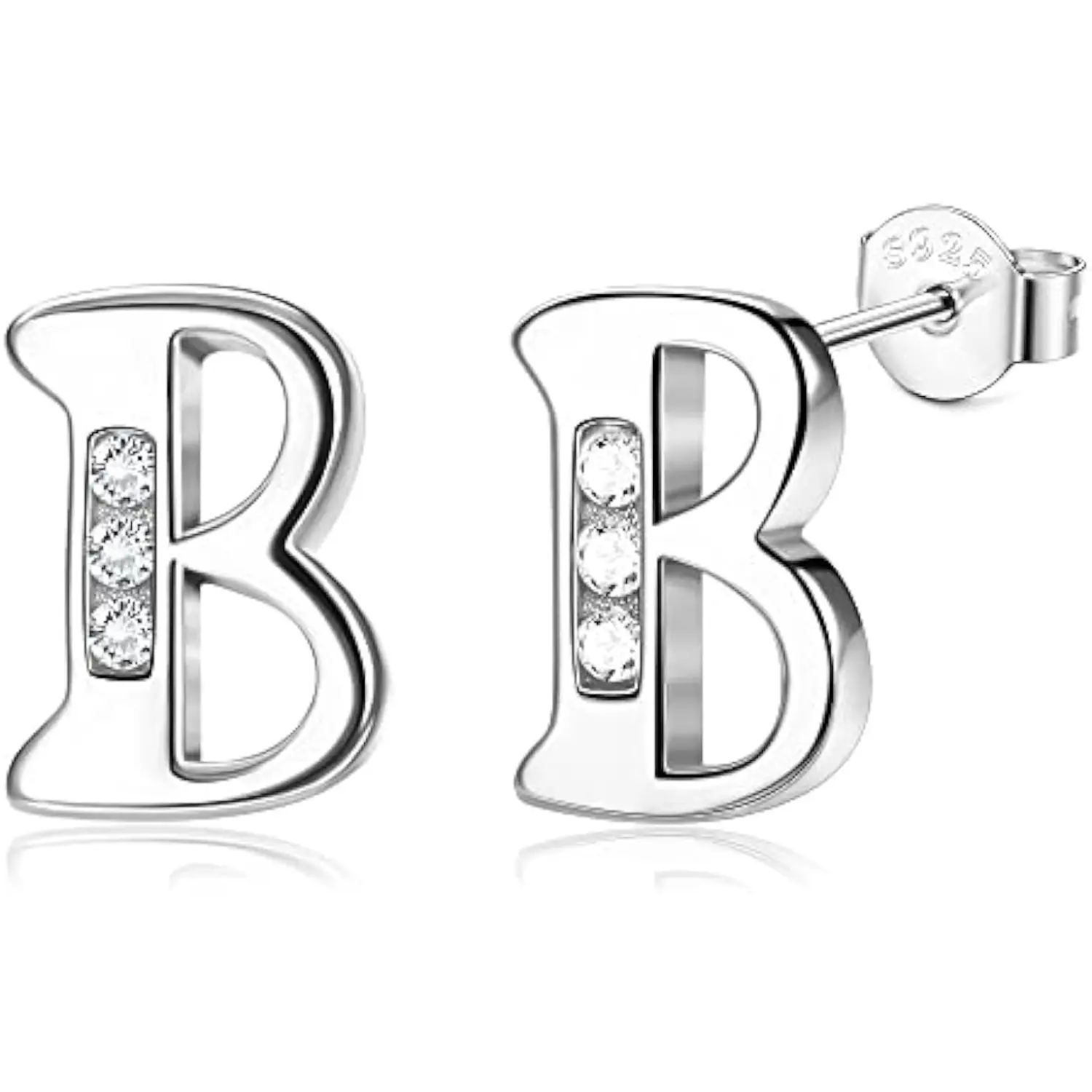 Fansilver Initial Stud Earrings for Women 5A CZ Alphabet Letter Stud Earrings Small A-Z Initial Earrings Birthday Gift