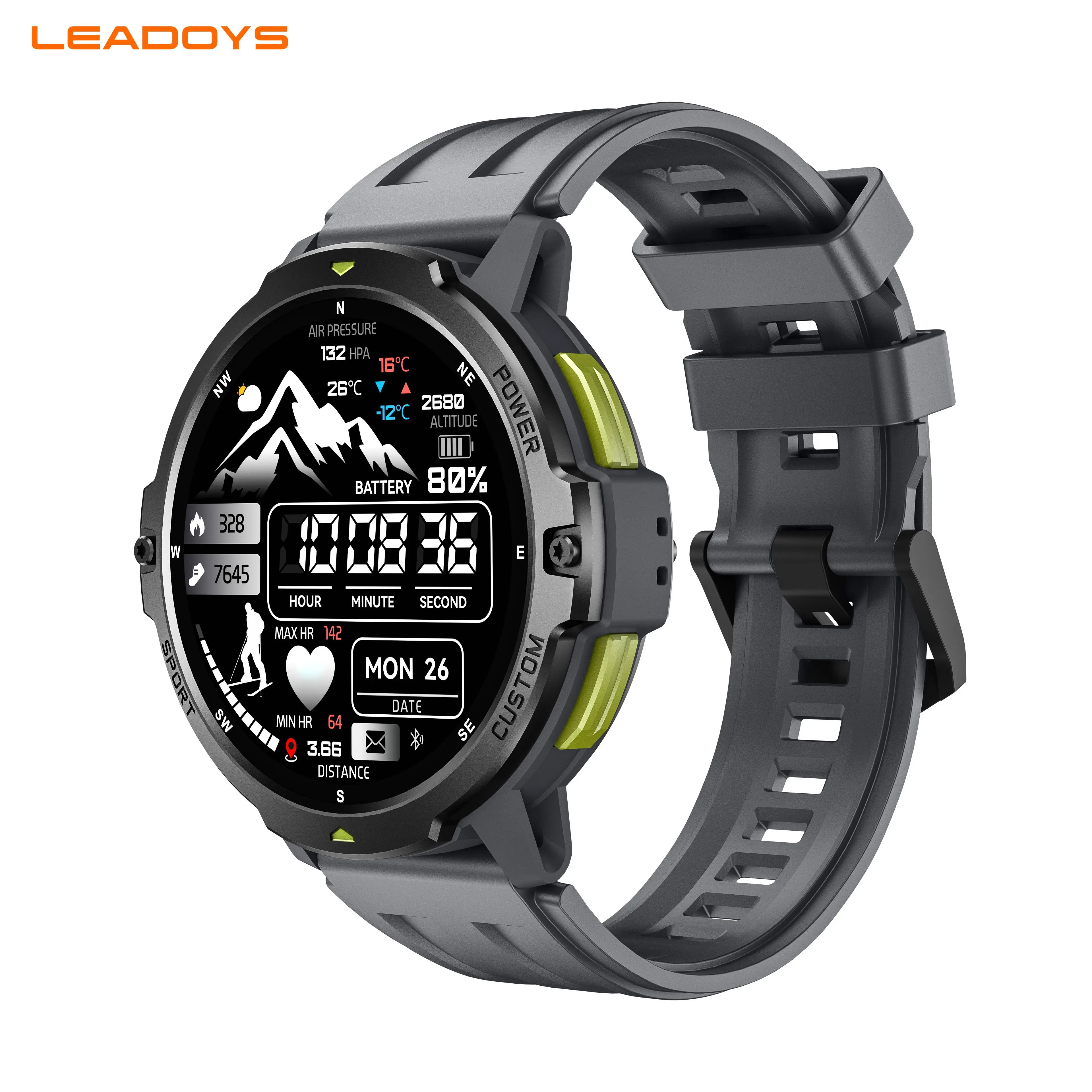 LEADOYS GPS Bluetooth Rugged Smartwatch - 2ATM Waterproof for Swimming, 120+ Sports Modes, 200+ Watch Faces, Accurate Fitness Health Tracking, Aluminum Alloy Analog-Digital Wearable Tech Device, Heart Rate Tracking Smart Watches
