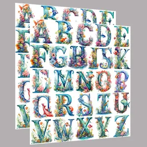 2 sets of 2-inch personalized floral English alphabet theme printed iron-on decals for clothing heat transfer galaxy inspirational decals washable transfer pattern iron-on stickers for DIY jackets T-shirts cowboy hats backpack decoration art