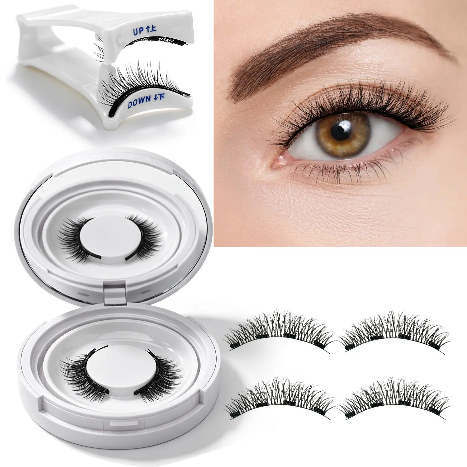 1/2 Pair Magnetic Eyelashes Kit, No‑Glue Strong Magnet False Lashes, Natural Dense Wispy Curly Reusable Lashes with Applicator, Easy‑to‑Apply, No Damage to Your Natural Eyelashes