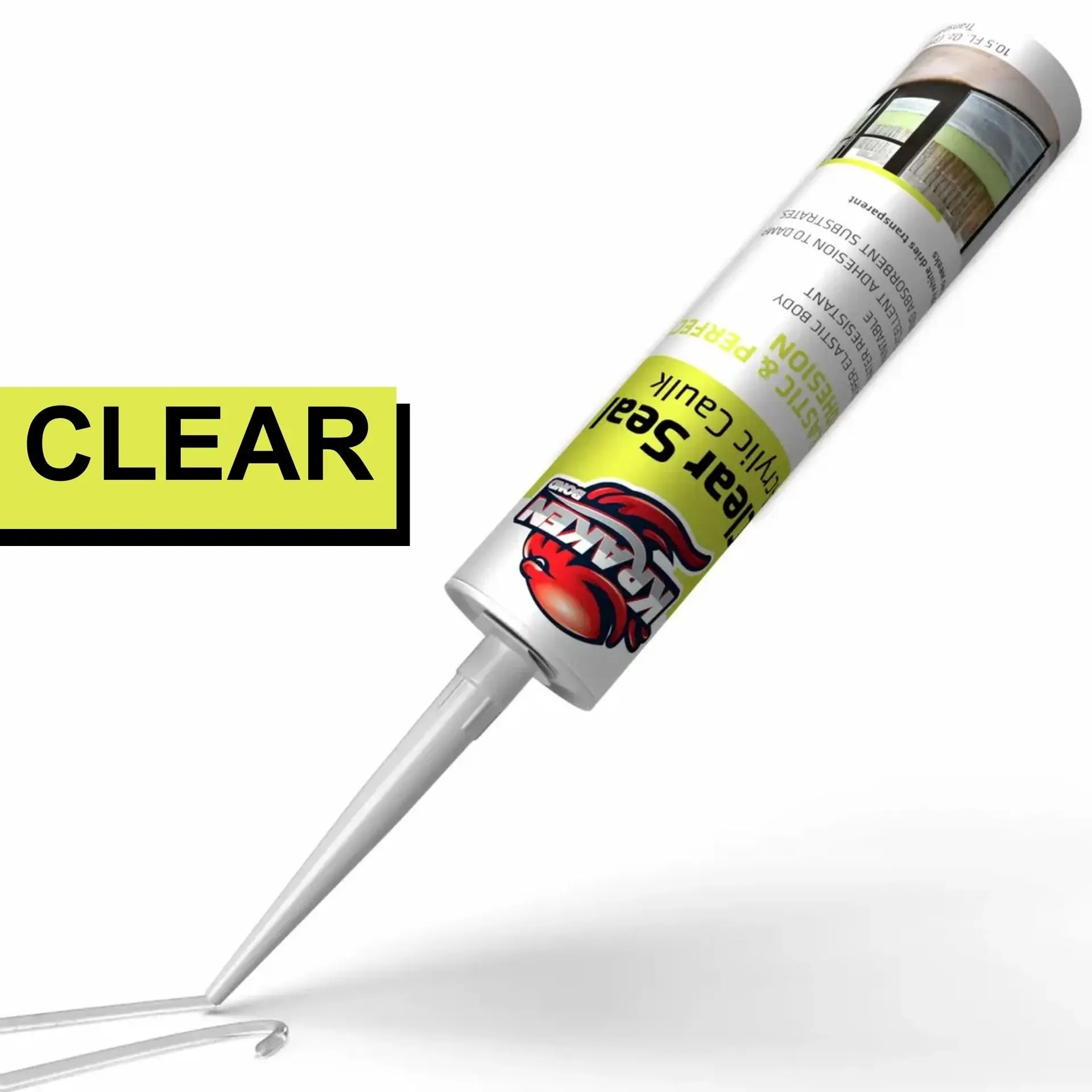 Kraken Bond Clear Seal Acrylic Caulk — Extrudes White, Dries Crystal Clear (10.5 fl oz), Caulk Tube, Diy Users