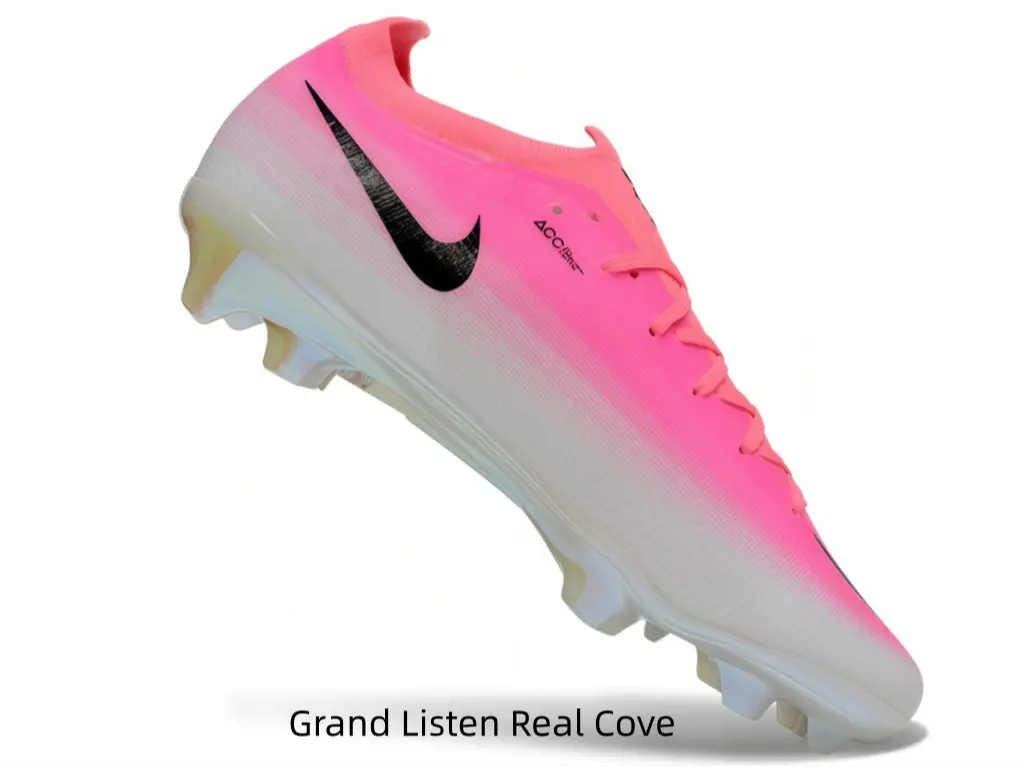 Soft gradient coral pink firm-ground cleats with smooth thin woven surface