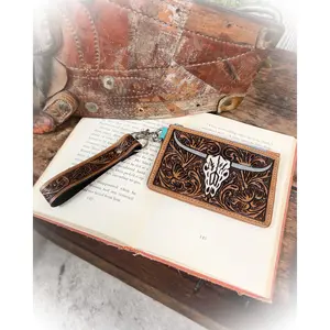 Longhorn Tooled Leather Card Holder