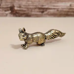 Vintage Solid Brass Squirrel Statue Ornament, Handmade Rustic Decorative Sculpture, Small Animal Craft Gift for Collection