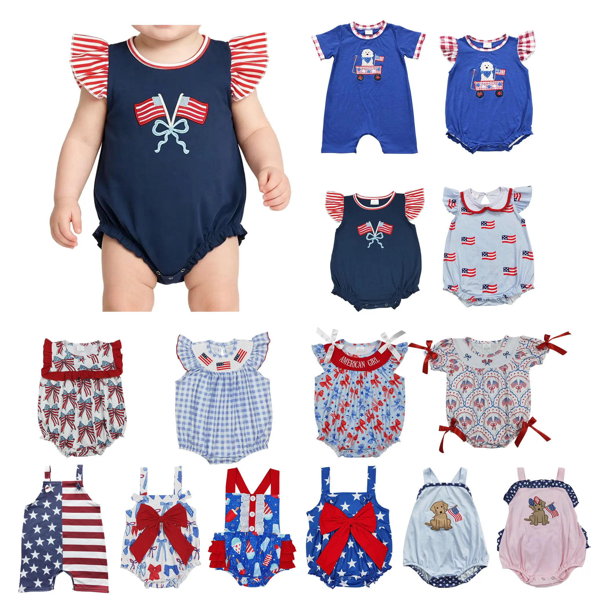 Baby Girls Patriotic Bubble Romper, Stars and Stripes Puff Short Sleeve Crew Neck Outfit for 4th of July Holiday Photos, Bodysuit Outfit, Baby Girl Clothes, Independence Day, 2T, Bubble Design