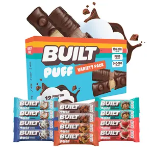 Official BUILT Bar, Puff Protein Bar Snacks, Mixed Variety Box, 15g-17g Protein, 140-160 Calories, Collagen, Soft, Marshmallow-y Texture, 12 Count Box