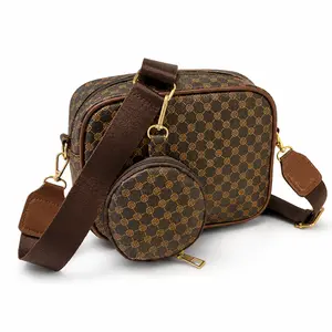 2-Piece Women’s Small Crossbody Purse Set with Matching Round Pouch, Wide Strap and Structured Zip Handbag