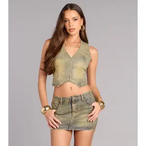 Serving Shine Rhinestone Denim Vest