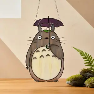 Ghibli Tot..oro Suncatcher With Umbrella, Faux Stained Glass Anime Window Art, Cute My Nei.ghbor Totoro Decor, Unique Fan Gift