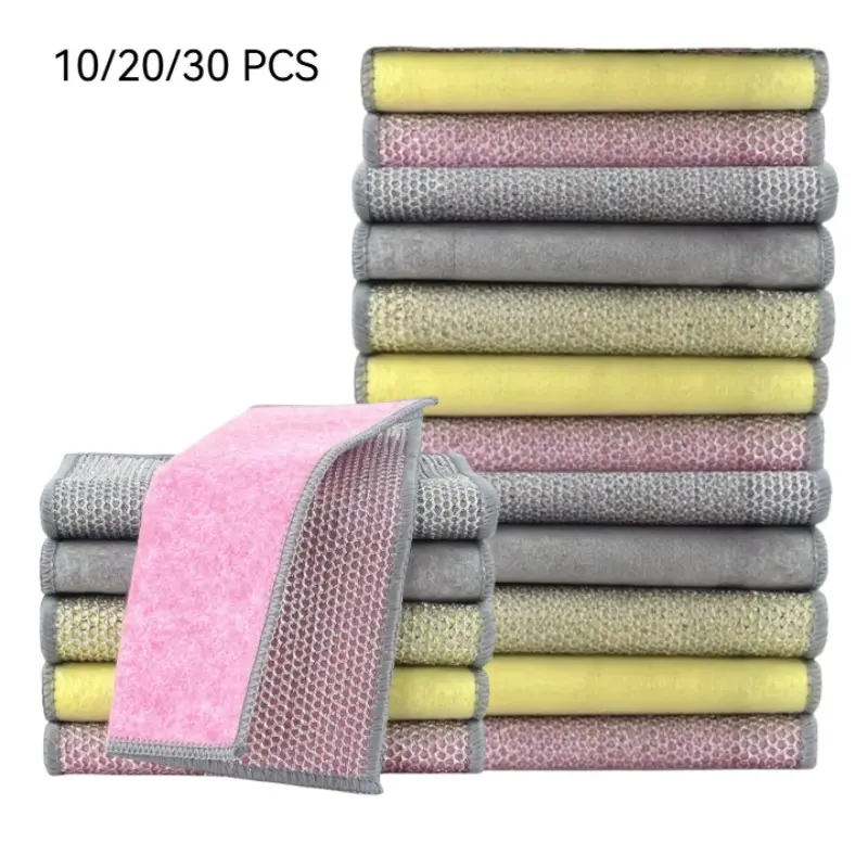 10/20/30PCS Pack Upgrade Dual-Sided Silver Wire Cleaning Cloth, Reusable Steel Wool Dishwashing Sponge, Kitchen Cleaner for Pots, Sinks, Plates, Stove Tops