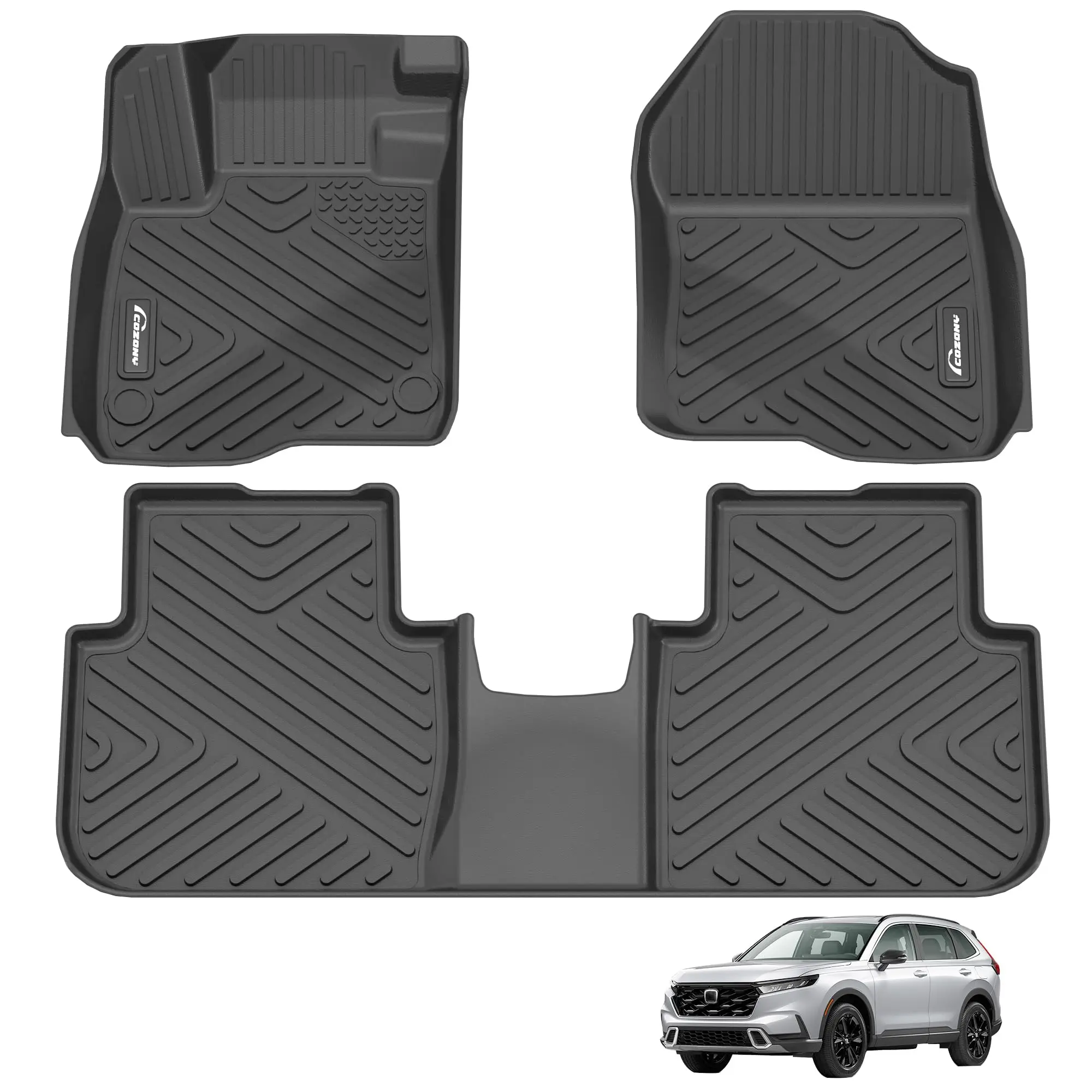 GARVEE Custom Fit TPE All-Weather Floor Mats Compatible with Honda CR-V 2023-2025 (Includes Hybrid) and Other Models, Black, Front & Rear Row Set, Durable and Protective Car Floor Liners
