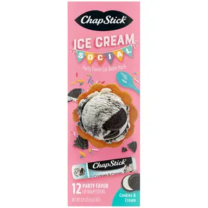 ChapStick Ice Cream Social Party Favor Lip Balm Pack, Cookies & Cream, Fun Party Favors, Gift Pack (12 Sticks)