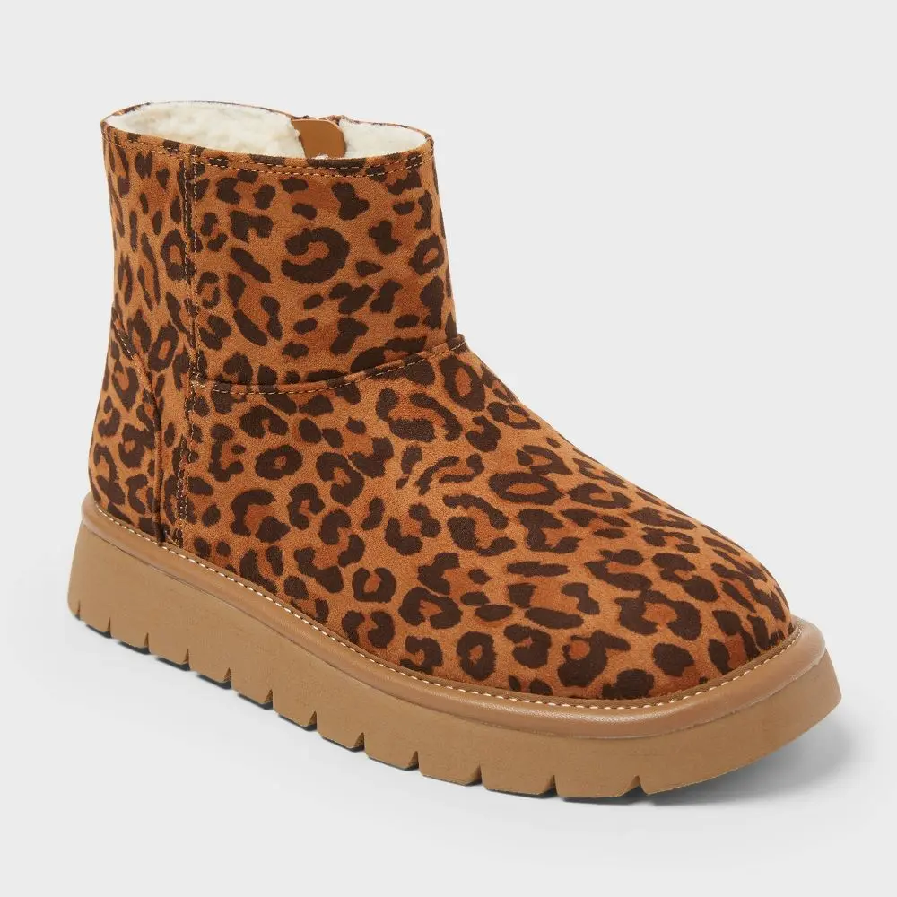 Girls' Ankle Boots - Cat & Jack Faux Suede Casual Footwear with Memory Foam, Comfortable Heels, Platform, Round Toe Zipper Boots Print Boots