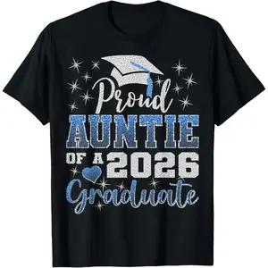 🎉   100% Cotton Super Proud Auntie of 2026 Graduate Senior Graduation Family T-Shirt