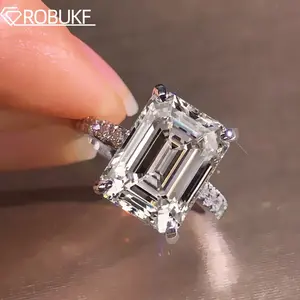 Emerald/Radiant Cut Real Full Moissanite Ring for Women 7*9mm D Color Diamond 925 Sterling Silver Wedding Band