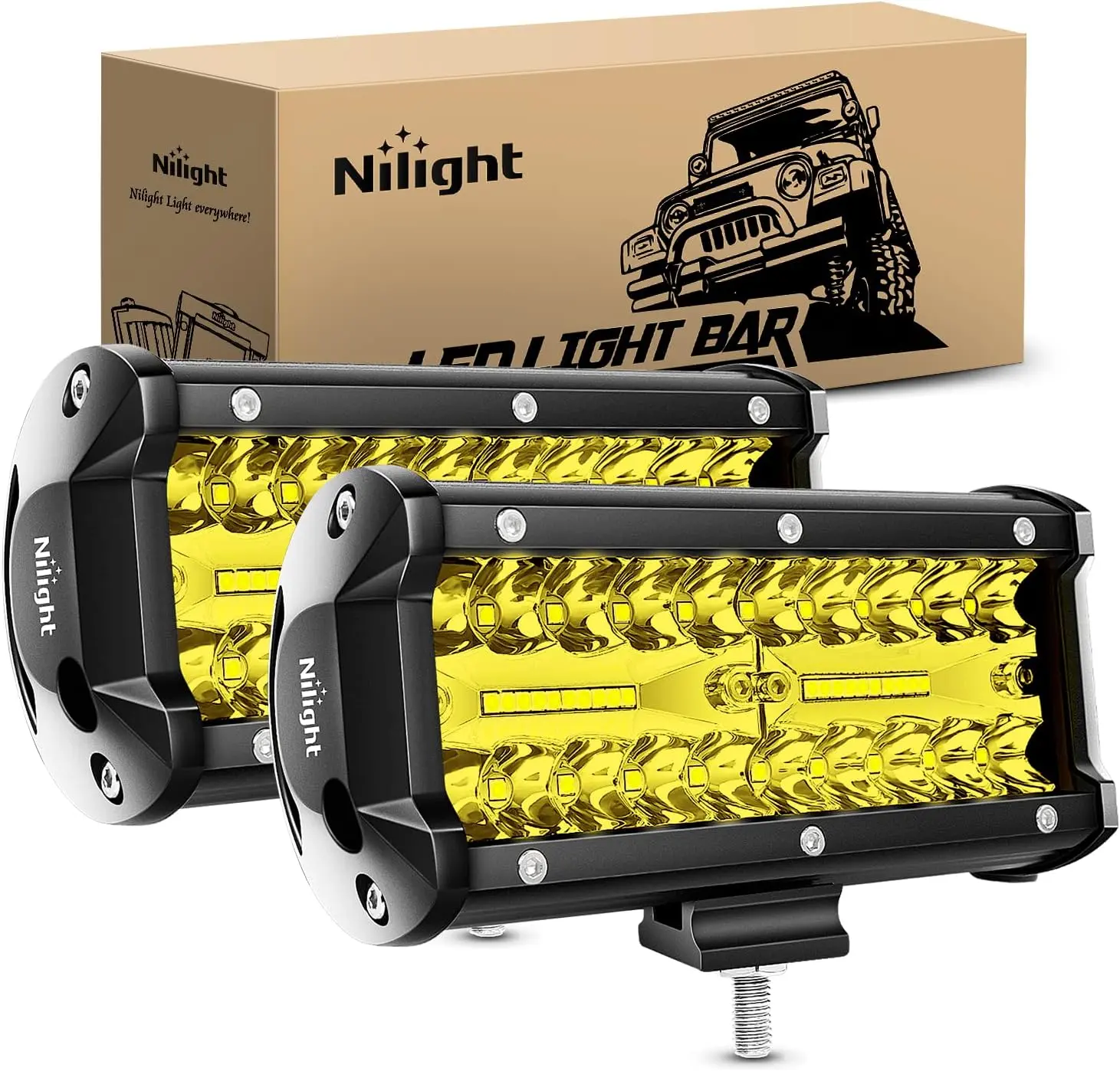Nilight 2Pcs 6.5in 120W LED Car Lights - Yellow Flood-Spot Combo Triple Row Off-Road Driving Lamps, Aluminum Alloy Roof Bumper Work Lights with Bright Illumination, Vehicle Accessories,car accessories