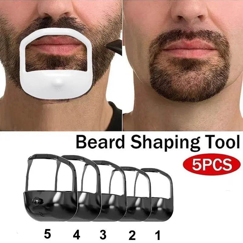 Men's 5-Piece White Beard Styling Template Kit - Portable, Small and Portable Folding Type Beard Shaping Tools with Round Ball Tip Heatless Grooming Shaper Comb, Facial Hair Trimming Haircare Tool, Ideal Gift