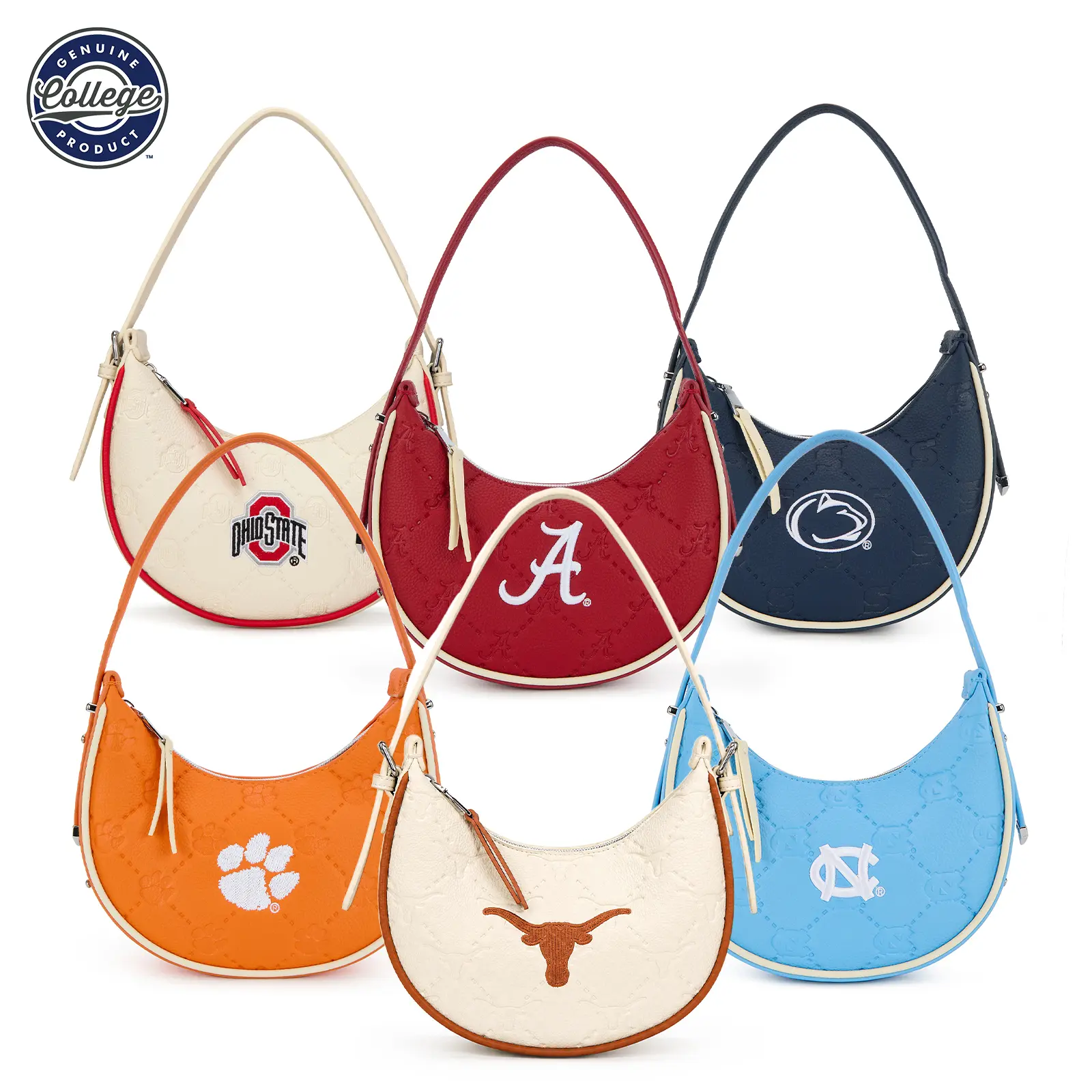 NCAA Crescent Shoulder Bag for Women - Stadium Approved Bags, Leather Underarm Purse with Zipper Closure for Game Day | Fans Bags,Clemson Tigers/Texas Longhorns/Florida Gators/Ohio State Buckeyes/North Carolina Tar Heels/Penn State Nittany Lions 017