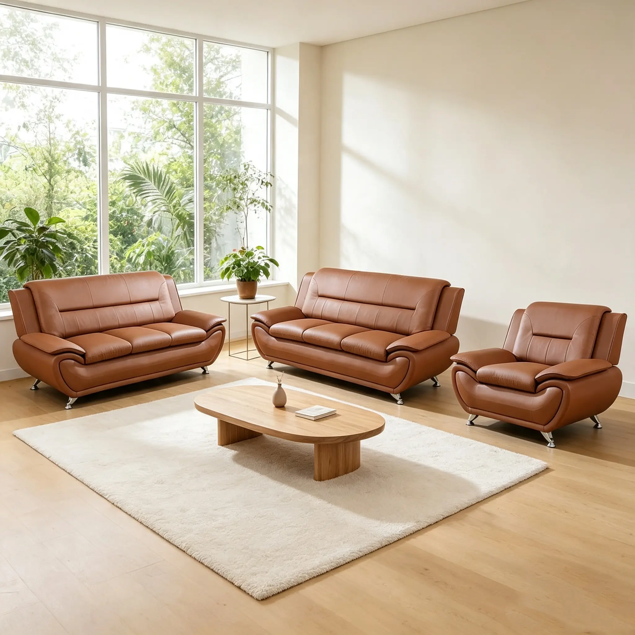 Leatherette Sofa Set - 3-Piece Minimal Chic Sectional Comfy Couch, Sofas for Living Room, Small Room Ideas Indoor Office Furniture