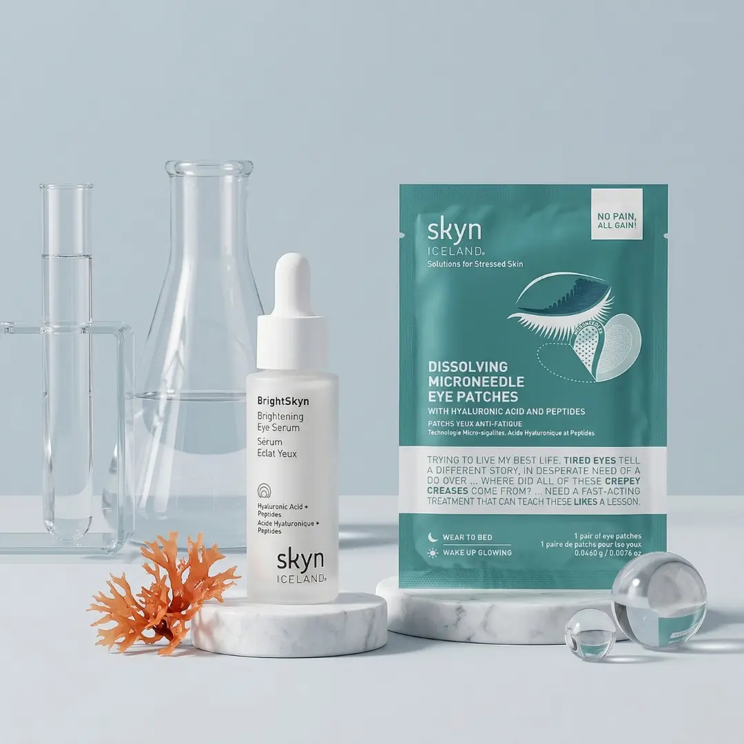 Skyn Iceland The Overnight Eye Reset Duo -Dissolving Microneedle Eye Patches pack of 3 and Brightening Eye Serum