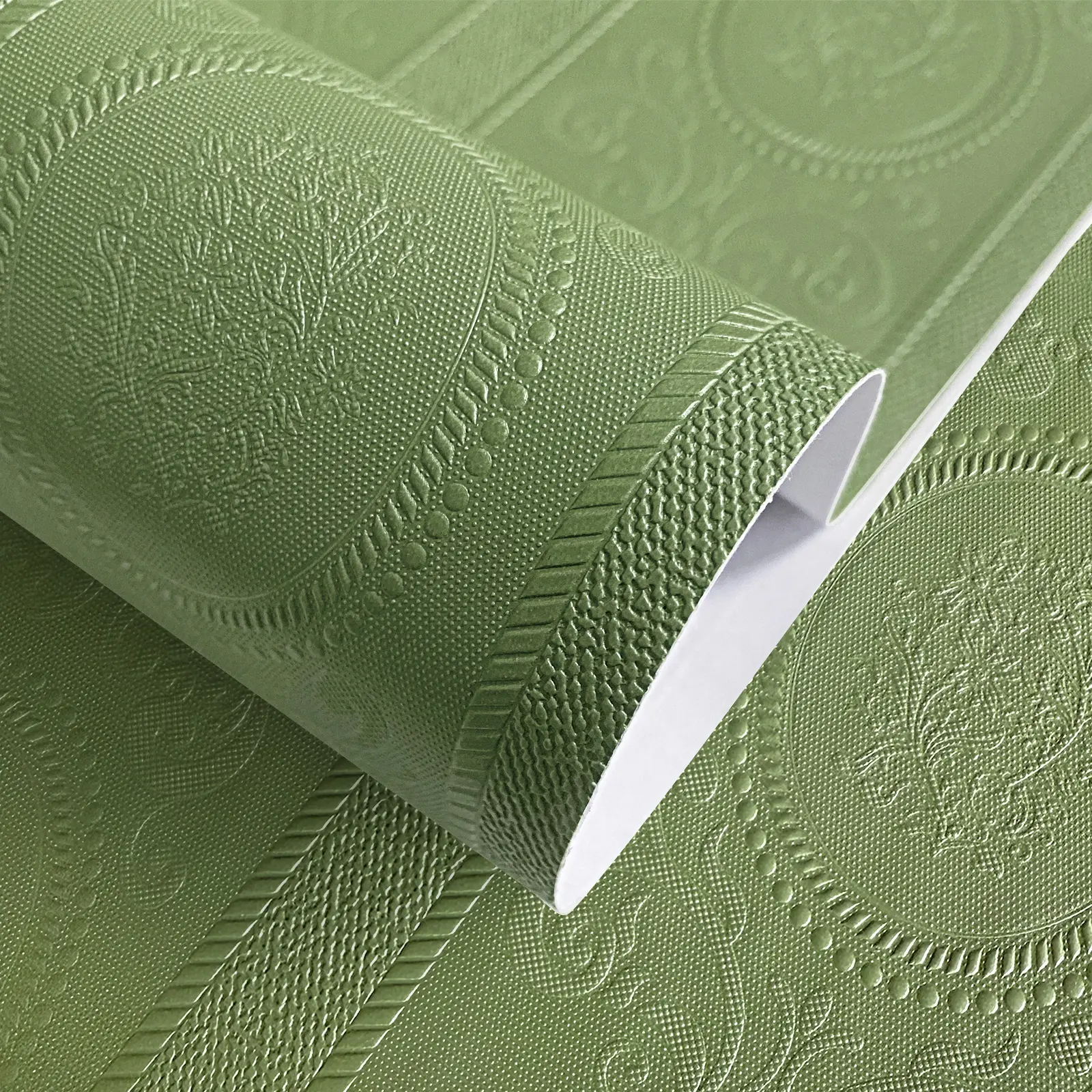 Simon&Siff 3D Embossed Peel-and-Stick Wallpaper, Sage Green Textured Damask Self-Adhesive Removable Wallpaper (17.3" x 800", Multi-Sizes, Waterproof) for Bedroom, Apartment Updates, Cabinet & Furniture Makeover