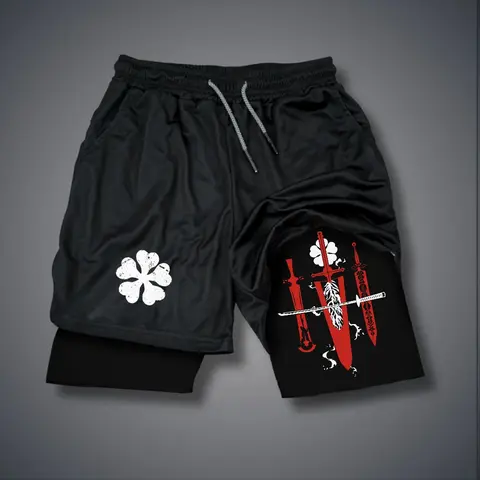 Urban Black Clover Double-Layer Sports Shorts Graphic Shorts Black Shorts Camo Shorts Streetwear Shorts Men Outfits Men Short Shorts Vacation Outfits Shorts