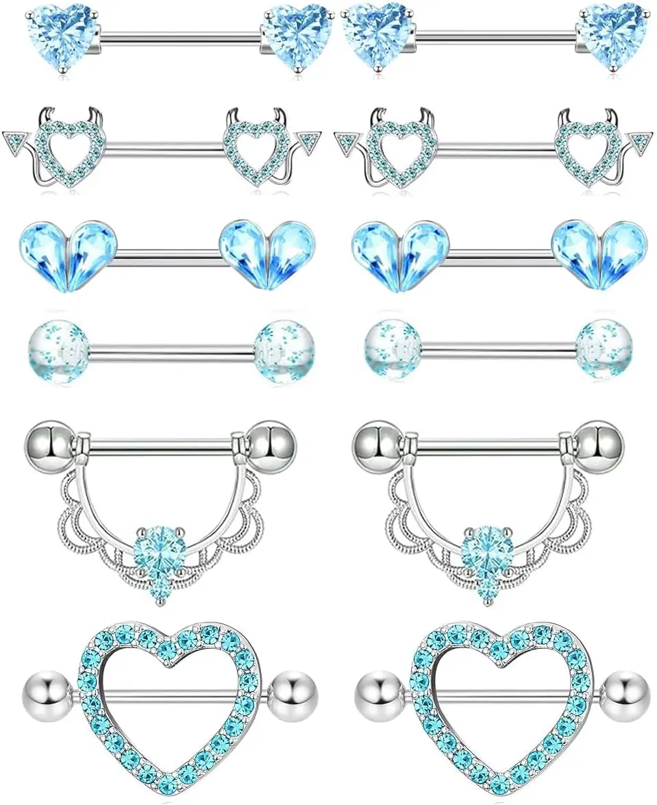 14G Nipple Rings for Women Surgical Steel Nipple Piercing CZ Heart Butterfly Barbell Cute Nipple Body Piercing Jewelry For Sensitive Skin Summervibes