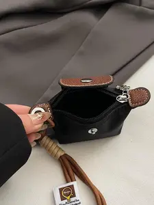 Decorative Mini Wallet for Women & Young Girls, Detachable Nylon Wrist Strap Coin Purse, Casual Zipper Closure Purse, Christmas Gift Small Decorative Bag