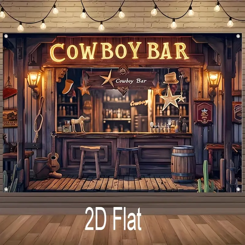 Vintage Western Cowboy Bar Polyester Tapestry - Home Supplies, Multi-Size Customizable, Wood House & Hat Decor, Cordless Home Decor, Ideal for Adult Birthday & Ceremony Photo Use