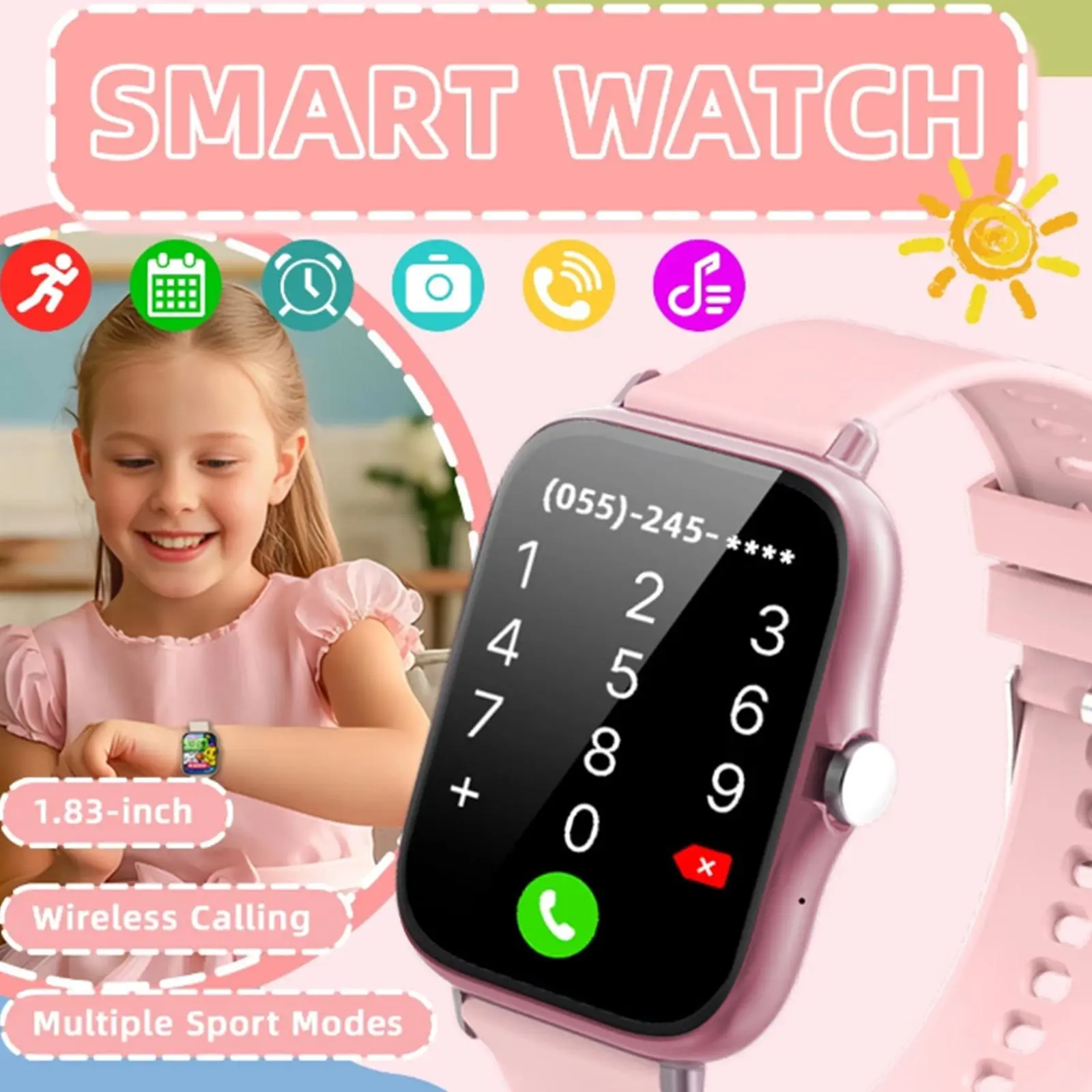 Kids Smart Watch That Saves Sweet Memories - Wireless Call, Music, Custom Wallpapers, Photo Album & Sedentary Reminder