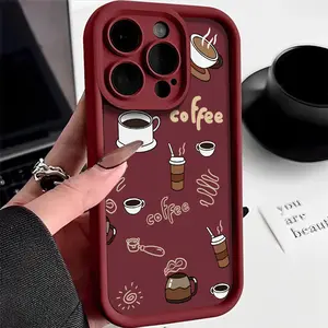 Coffee Cup Pattern Compatible with iPhone 16 15 Pro Max Plus 14 13 12 11 X XR Rugged Durable shockproof Anti-Scratch soft Silicone case Protector Screen Protector Cover Protective