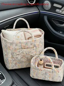 Floral Pattern Quilted Storage Basket Cotton Storage Bag with Handle Design, Multiple Sizes to Choose from, Beautiful Fabric Bin for Home Organization and Daily Use, Cute Storage Bag Organiser