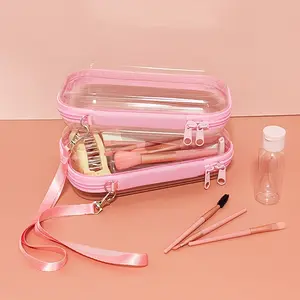 Clear Storage Box Set with Nylon Handles, 1/3 Counts/Set Large Capacity Zipper Storage Box, Portable Storage Organizer for Skincare, Makeup Tool Organizer, Clothes, Books, Laundry, Travel Toiletry Bag, Space Saver Organizer, Multiple colors available