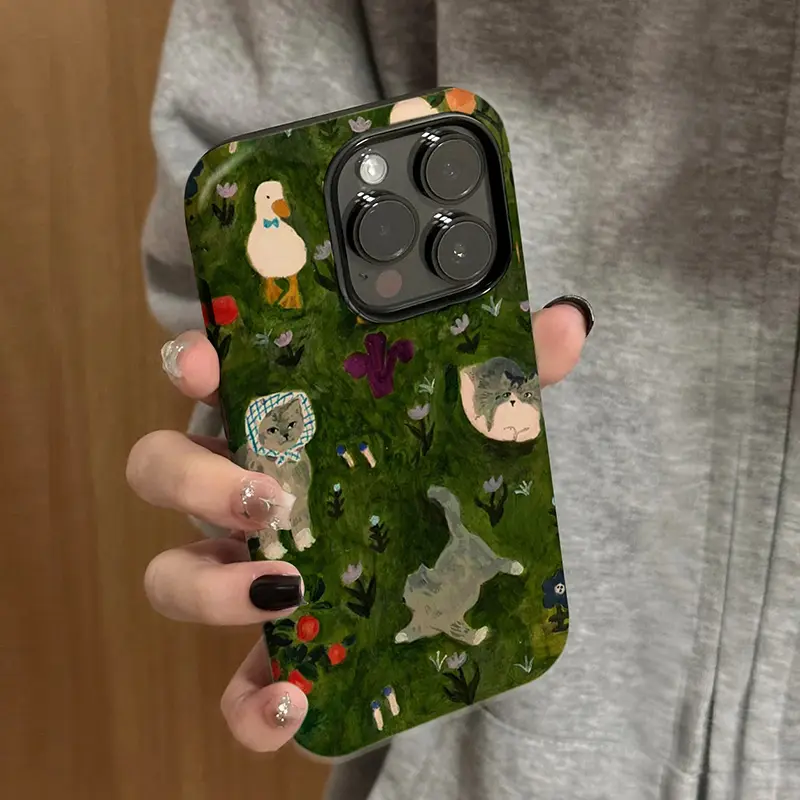Green Animal Oil Painting Phone Case for use with iphone 17 air 16 pro max 15 plus 14 pro 13/12/11 para Samsung galaxy S25 EDGE S24 ULTRA S23 FE S22 PLUS for Samsung galaxy NOTE 20 ULTRA A71 A56/55/54/53/52/36/35/34/26/25/23/16/15/14/13/06