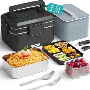 Nifogo Portable Electric Lunch Box Food Warmer 1.5L/1.8L/2.5L/3.5L 110V/12V/24V Leakproof with Detachable Compartments & Tableware for Car Home