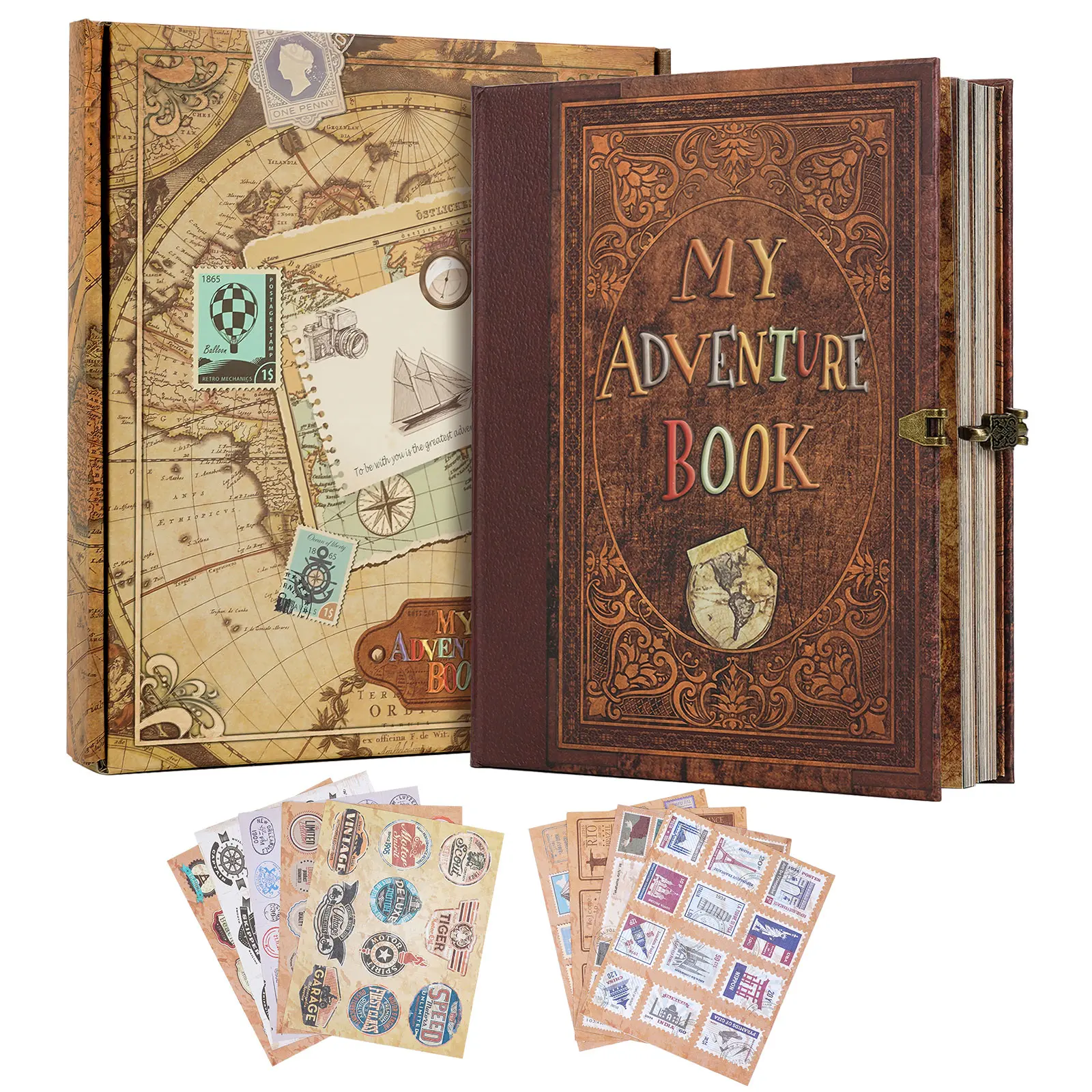 My Adventure Book 124 Pages 9.4x8.3 Inch Retro Embossed Cover Scrapbook Photo Album Travel Journal for Couples Mother's Day Father's Day Anniversary Wedding Memory Book