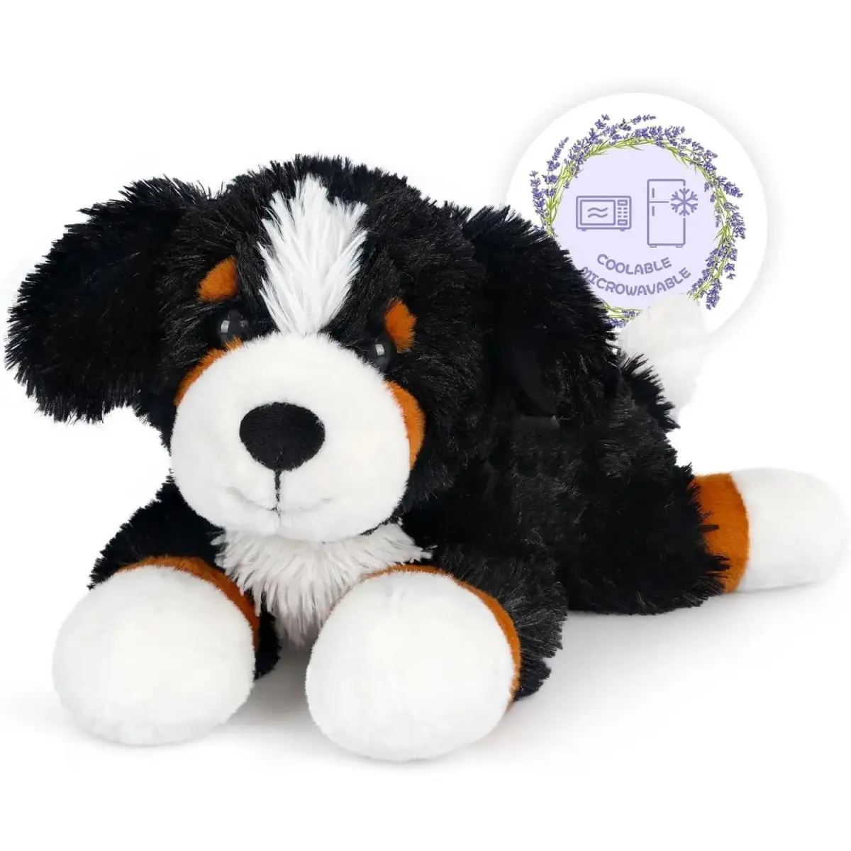3C9--MPP07   Heatable & Coolable Bernese Mountain Dog Stuffed Animal, Heating Pad Microwavable for Soothing & Relaxation, Lavender Scented Stuffed Dog Plush for Stress Relief, Black Puppy Plushie Gifts