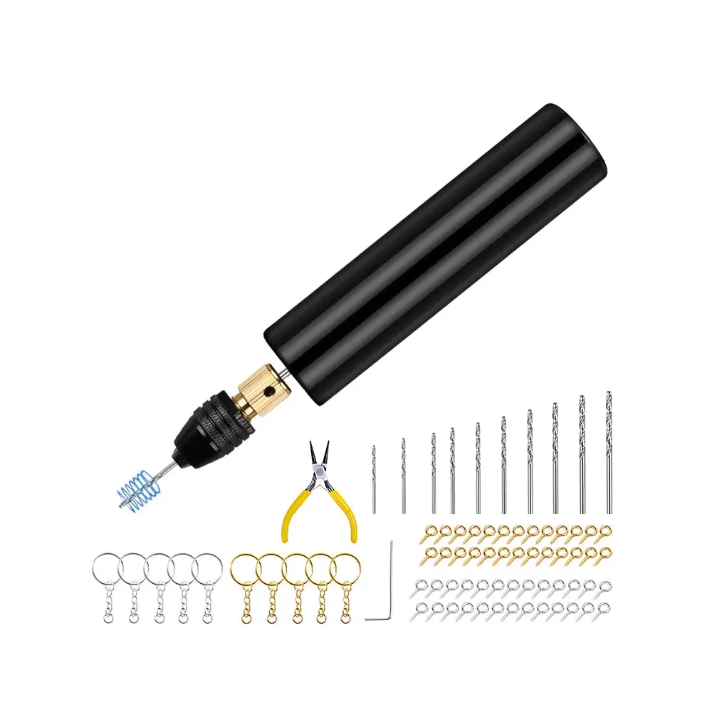 LET'S RESIN Electric Drill, 74Pcs Mini Drill with 3-Jaw Clamp-Applicable to A Larger Drilling Range (0-3mm), Keychain Making Kit, Jewelry Making Kit, Electric Hand Drill for Jewelry, Resin, Plastic