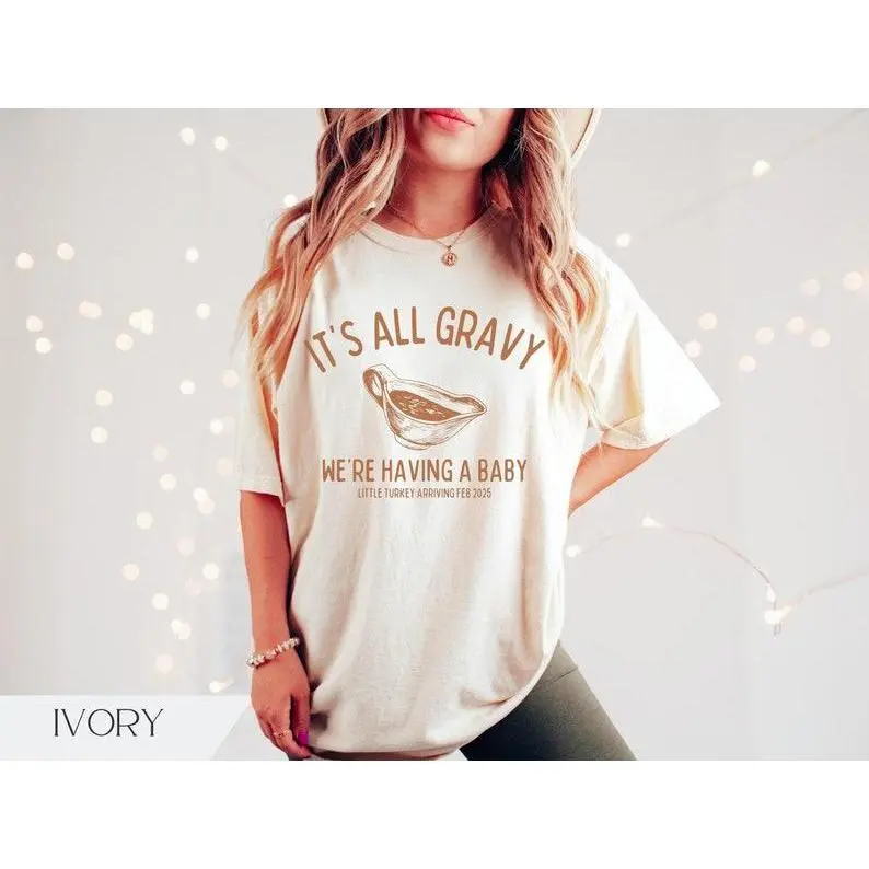 Chemise pour faire-part de grossesse pour Thanksgiving, t-shirt de grossesse automne personnalisé, vêtements de maternité dinde rigolos, cadeau pour une première maman, sauce pour bébé