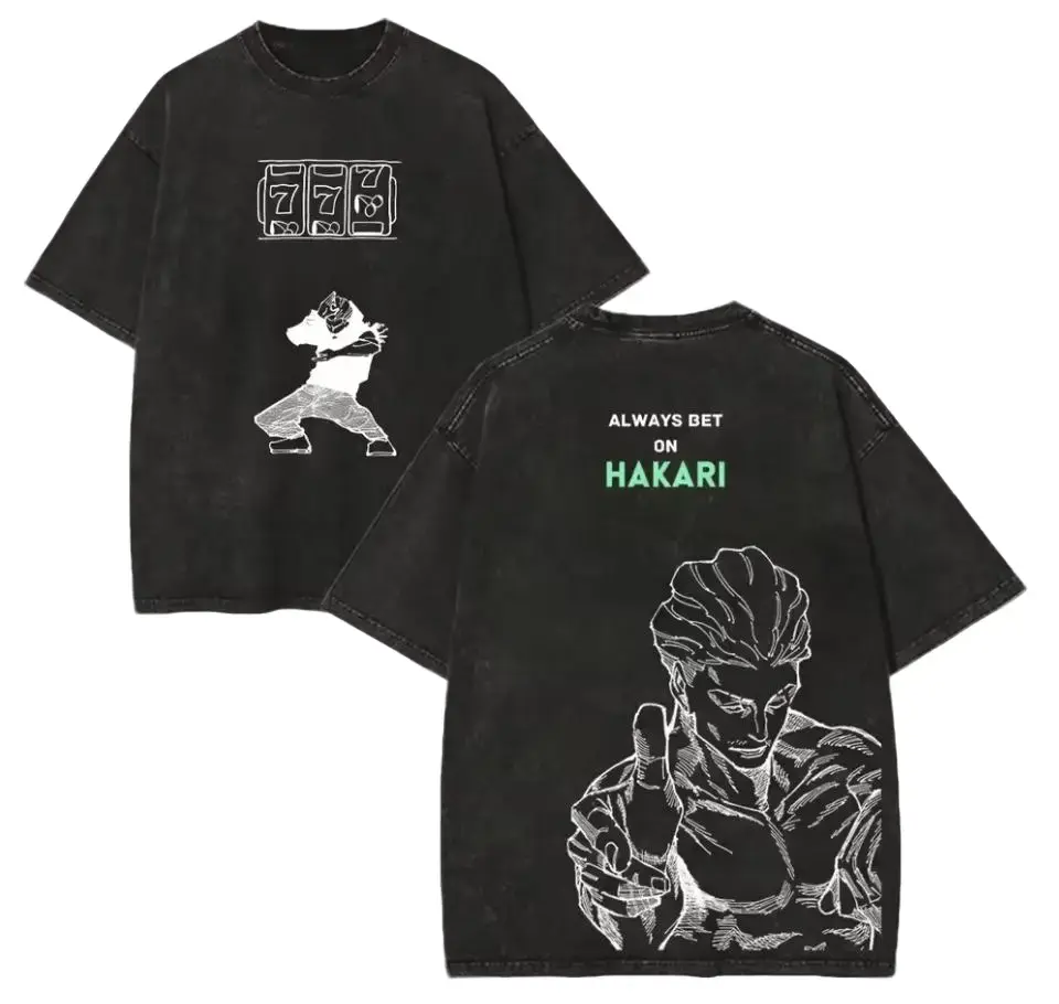 Kinji Hakari T Shirt Jujutsu Kaisen Men Vintage Acid Wash Always Bet On Hakari Anime Graphic Oversized Streetwear Cotton Tees