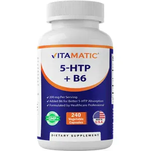 Vitamatic 5-HTP 200mg with B6 5mg Per Serving - 240 Vegetarian Capsules (5-Hydroxytryptophan) - (Griffonia Simplicifolia Seed Extract)