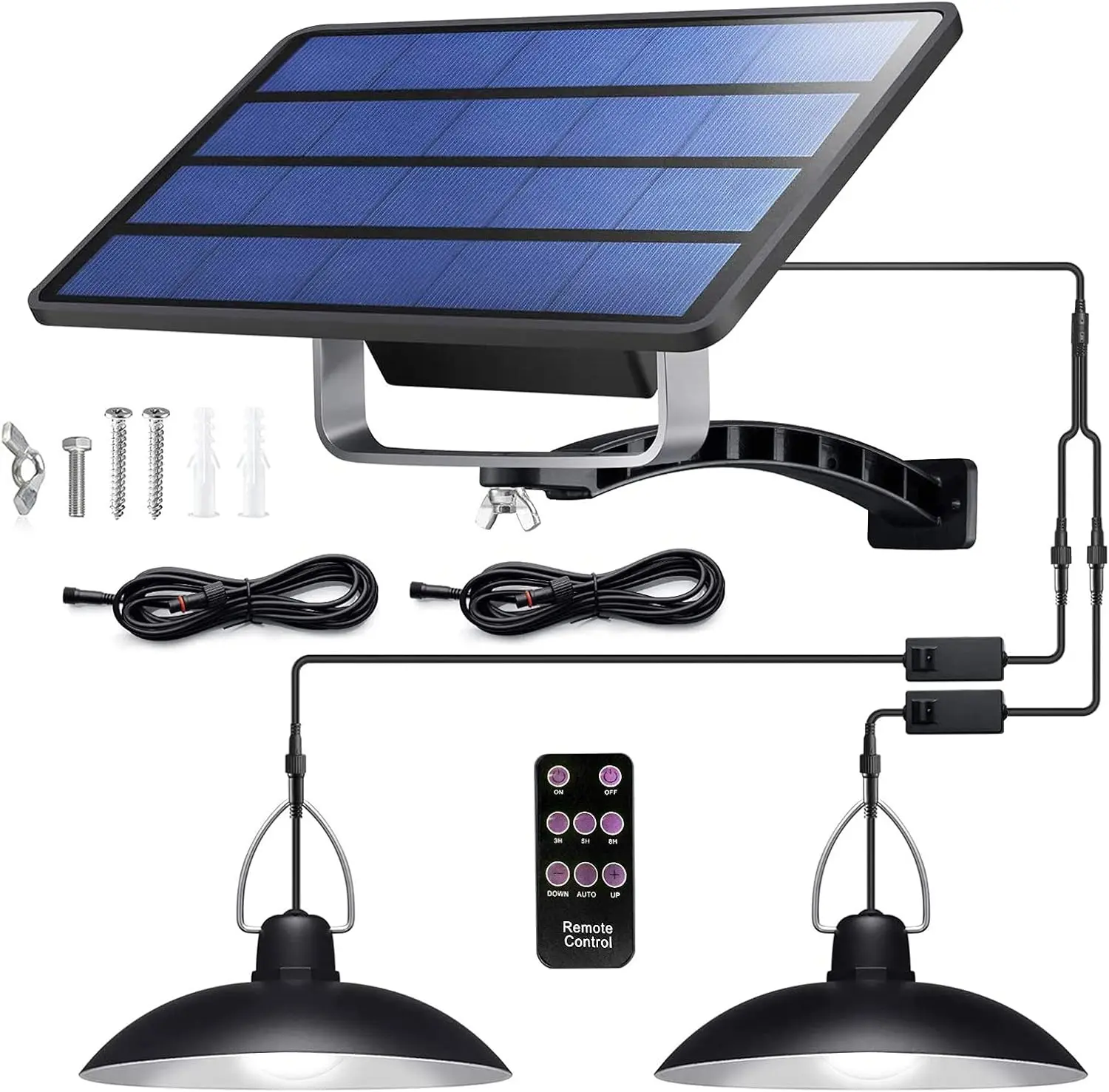 Double-Head LED Solar Pendant Light, 9.8FT Extension Cord, 6000K Cool White, Indoor Outdoor Lighting for Shed, Garage