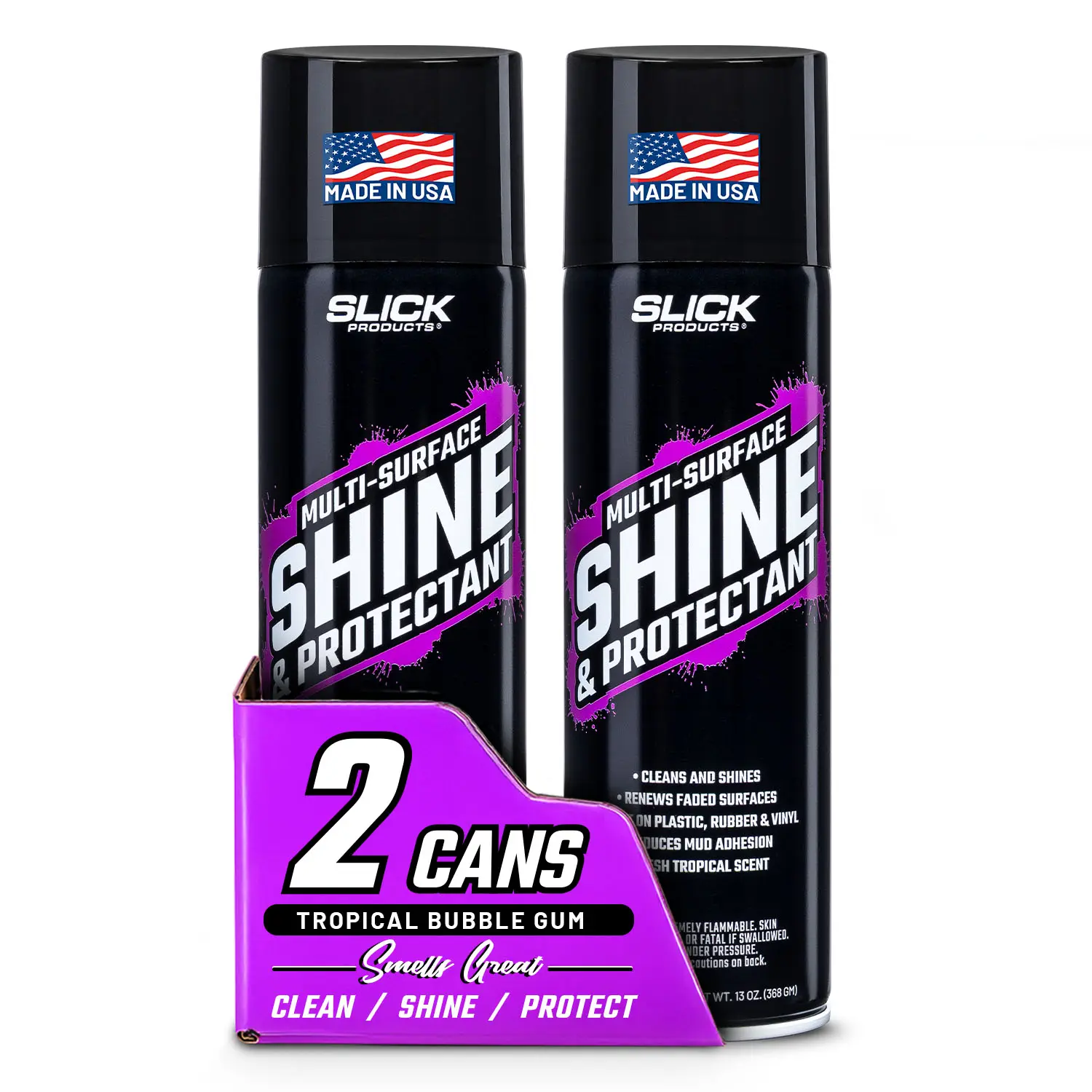 (2-Pack) Slick Products Shine & Protectant, Long-Lasting High-Gloss Clear Coat Spray, Renew, Shine, and Protect Plastic, Vinyl, Rubber, Trim, and More