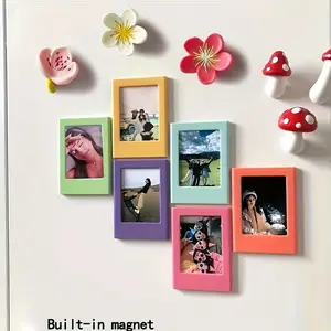 Magnetic Polaroid Frame Fridge Magnet, Style Abs Material, 8.8x6.5cm DIY Photo Card Holder, Home Decor, Random Color Pack