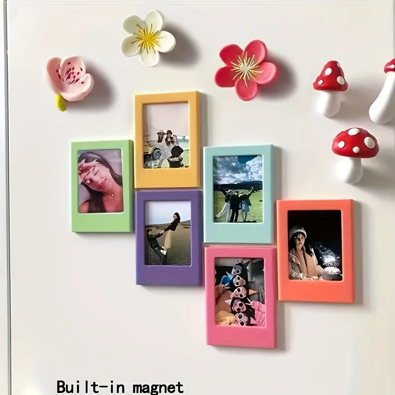 Magnetic Polaroid Rectangular Frame Fridge Magnet, Style Abs Material, 8.8x6.5cm DIY Photo Card Holder, Home Decor, Random Color Pack
